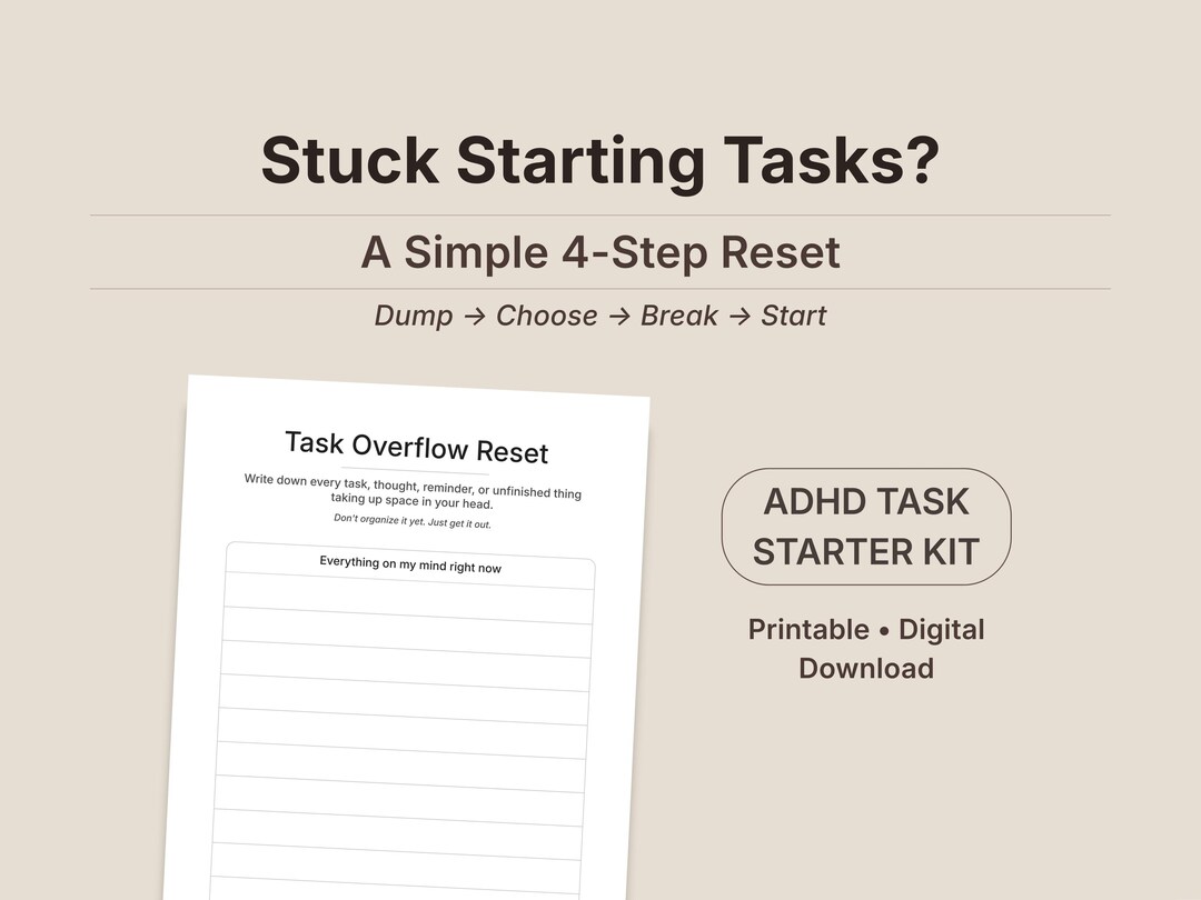 ADHD Task Starter Kit Printable, Executive Dysfunction Planner, Task ...