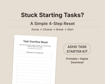 ADHD Task Starter Kit Printable, Executive Dysfunction Planner, Task Paralysis PDF, Brain Dump Worksheet, Focus Planner Instant Download