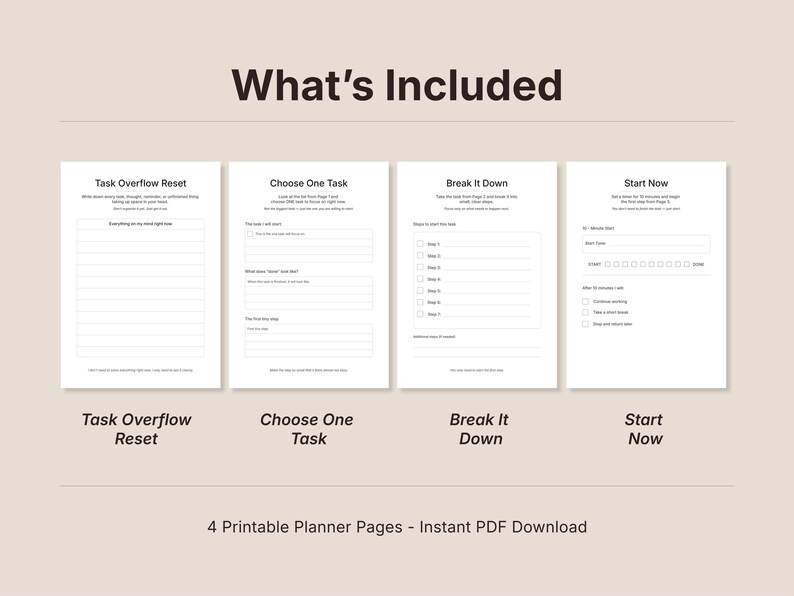ADHD Task Starter Kit Printable, Executive Dysfunction Planner, Task ...