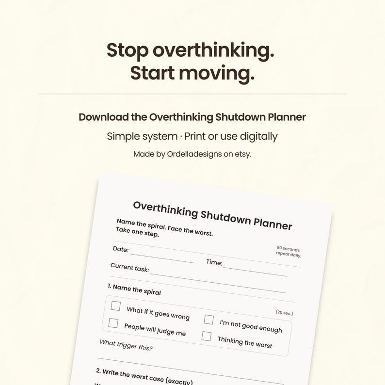 Overthinking Worksheet Printable PDF, Anxiety Reset, ADHD Focus Planner ...