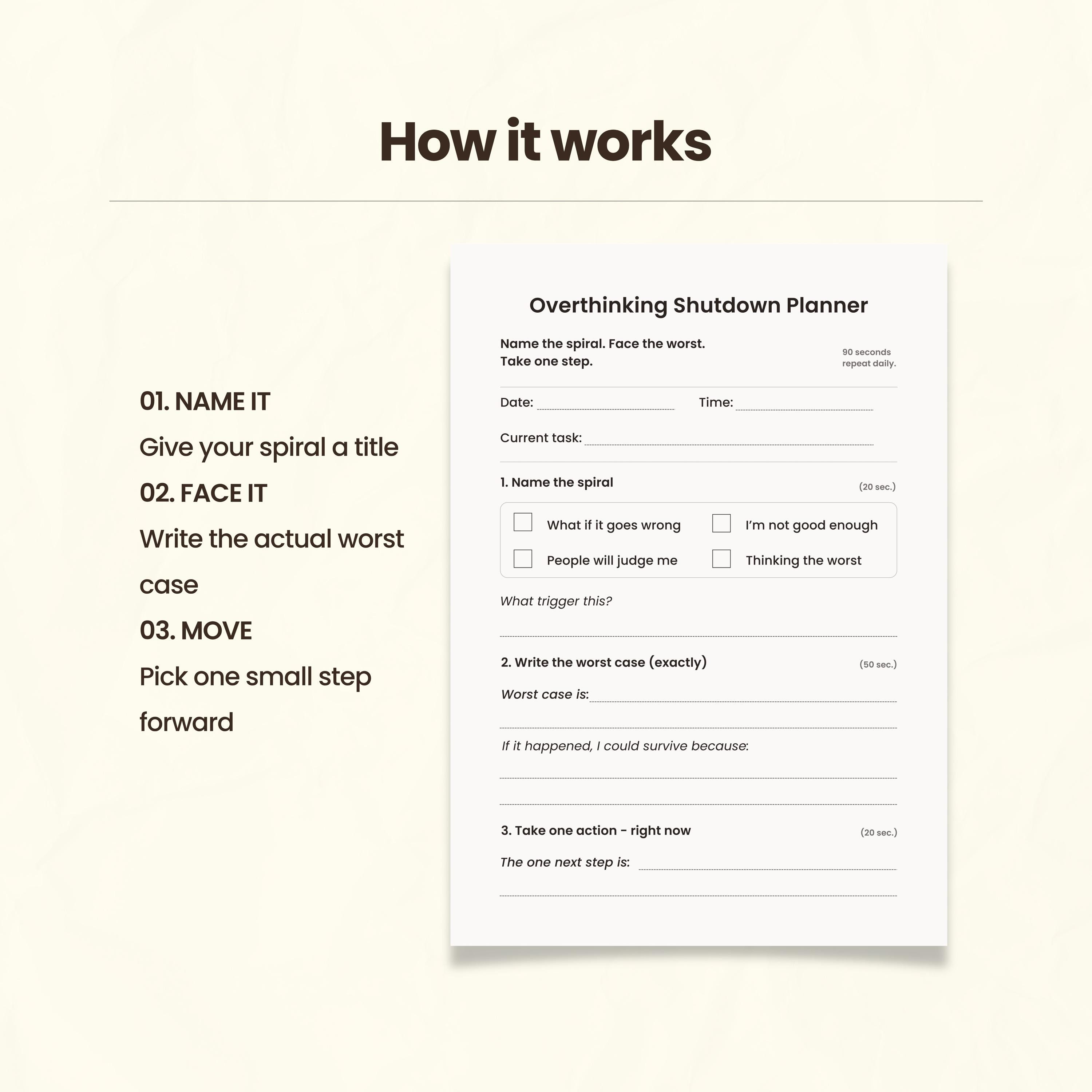 Overthinking Worksheet Printable PDF, Anxiety Reset, ADHD Focus Planner ...
