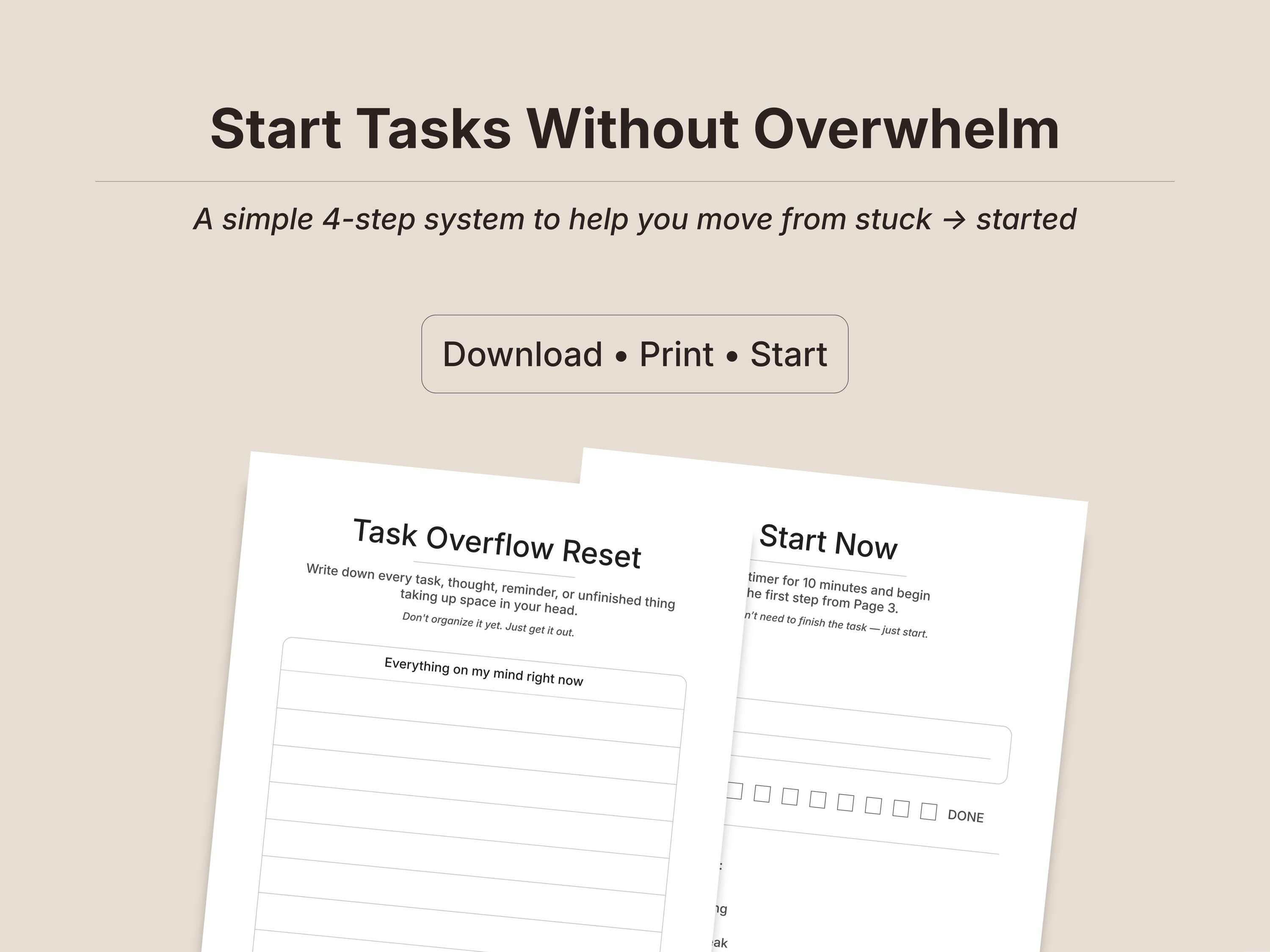 ADHD Task Starter Kit Printable, Executive Dysfunction Planner, Task ...