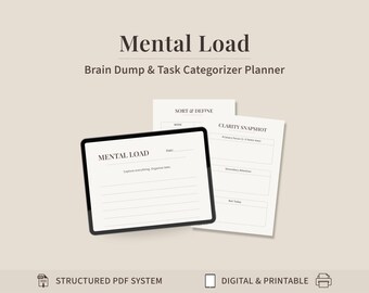 Brain Dump Planner Printable PDF | Mental Load Reset for Overwhelmed Overthinkers | Daily Clarity System | Instant Download