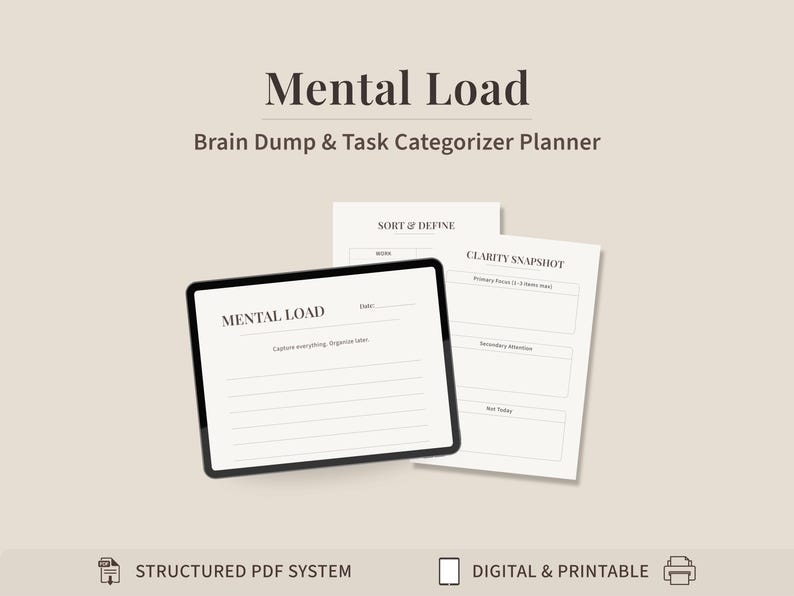 Brain Dump Planner Printable PDF | Mental Load Reset for Overwhelmed ...