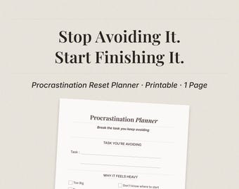 Procrastination Planner Printable PDF, Anti-Procrastination Worksheet, ADHD Task Breakdown, Stop Avoidance, Instant Download