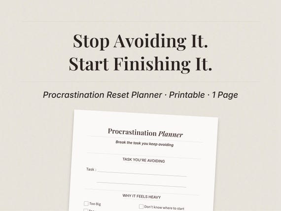 Procrastination Planner Printable · Task Breakdown Sheet · Stop Avoiding Worksheet · Productivity Printable · Instant Download PDF