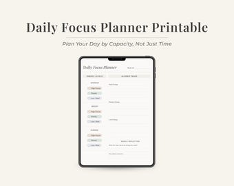 Daily Focus Planner Printable PDF | Energy-Based Task Planner for Burnout & Overwhelm | Undated Minimalist Daily Planner