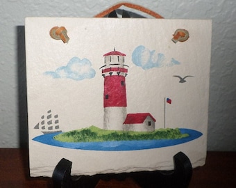 Hand Painted SLATE/NAUTICAL/LIGHTHOUSE/Nantucket/Beach Scenery/Small/5" X 4"