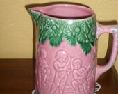 Majolica Pink Green Pitcher Portugal BORDALLO PINNHEIRO HANDPAINTED