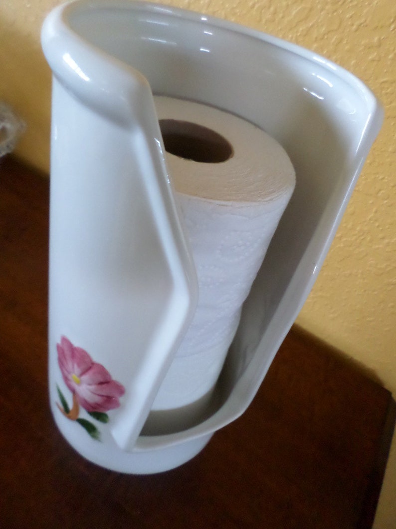 Ceramic TOILET PAPER HOLDER/White/Pink Floral/Hand | Etsy