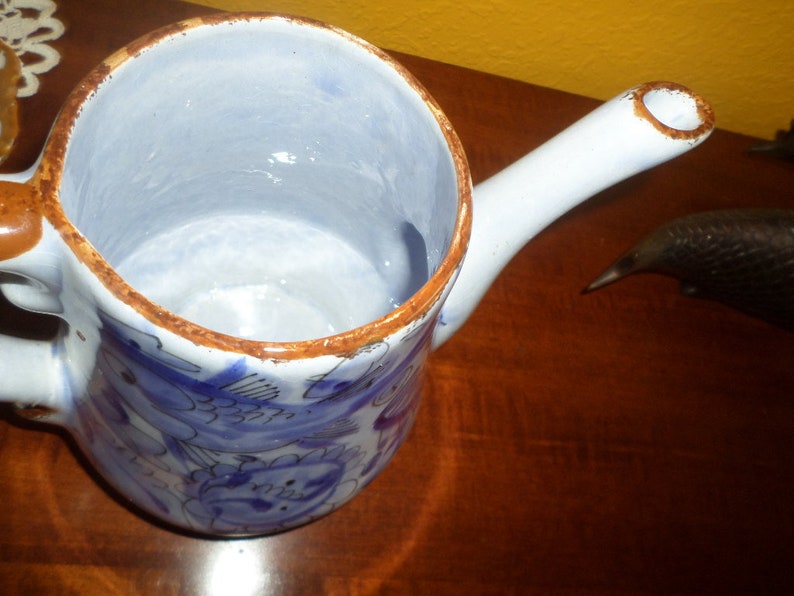 Tea Pot KEN EDWARDSMEXICANBlueMint ConditionFishAll SidesBlueBrownTonala Mexican Pottery