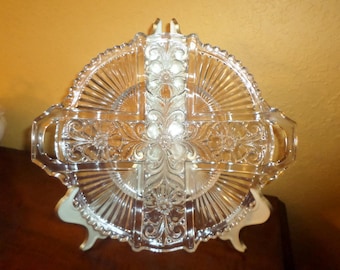 Cut Glass Vintage/Round/Cross/Handles/Religious Glass Platter