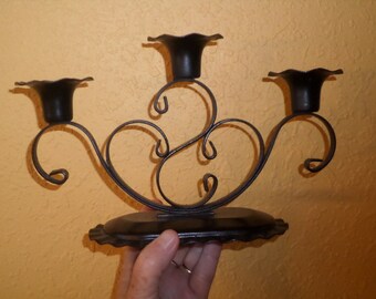 Candlesticks/BLACK ALUMINUM TRIPLE/Candle Holder/Vintage