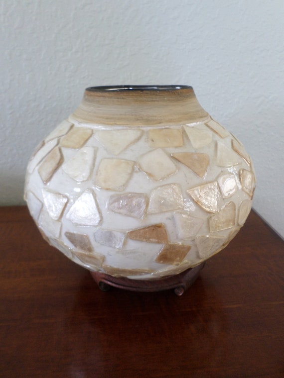 Capiz Shell Round Vase Phillapines Clay Vintage Etsy France