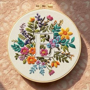 Floral Alphabet Embroidery Kit, Custom Monogram Hoop Art, Beginner DIY Craft Set