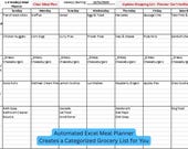Automated Excel Meal Planner & Grocery Shopping List | Weekly Planner Spreadsheet with Cost Tracking