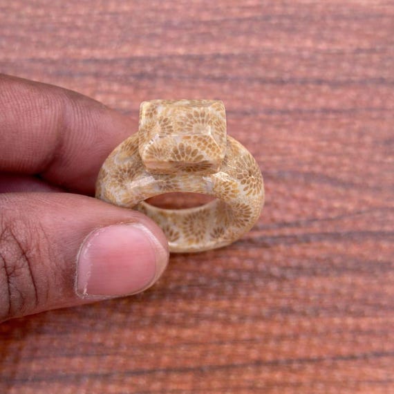 Fossil Coral Gemstone Ring | Handmade Boho Statement Jewelry