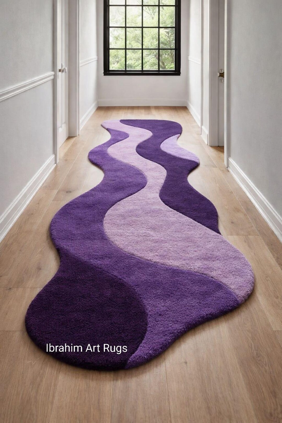 Handmade Purple Wavy Tufted Runner Rug – Modern Abstract Hallway Carpet ...