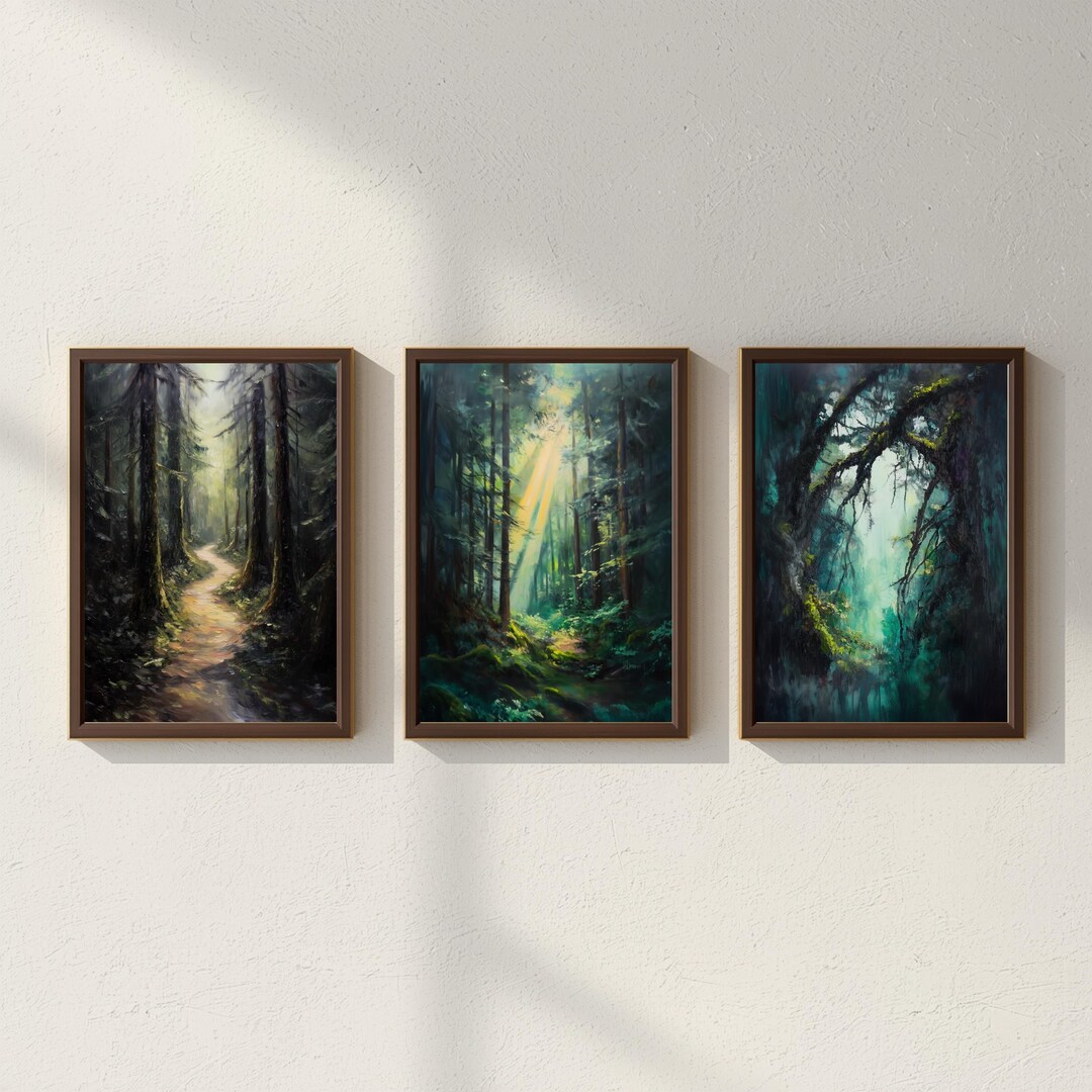 Misty Forest Wall Art Set of 3 | Dark Woodland Prints | Moody Nature ...