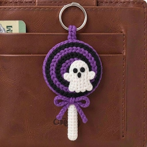 Gehäkelter Geister-Lutscher-Schlüsselanhänger, Halloween-Taschenanhänger