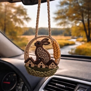 Handmade Celtic Hare Crochet Charm, Folklore Village Auto Ornament