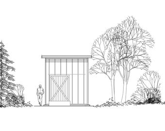 Plano de cobertizo de 3,6 x 4,8 m, 18 m². Jardín, almacenamiento, herramientas y bricolaje.