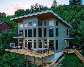 Plano de chalet moderno de montaña: 3 dormitorios, 2 baños, 1725 pies cuadrados (Conjunto de permisos, formato PDF)