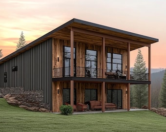 Plano de cabaña moderna: 2 dormitorios, 2 baños y medio, 2980 pies cuadrados (con permiso)