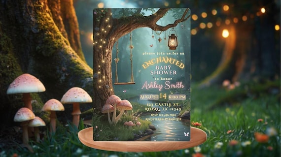 Enchanted Forest Baby Shower Invitation Bundle, Fairy Tale Canva Template (Digital Download)
