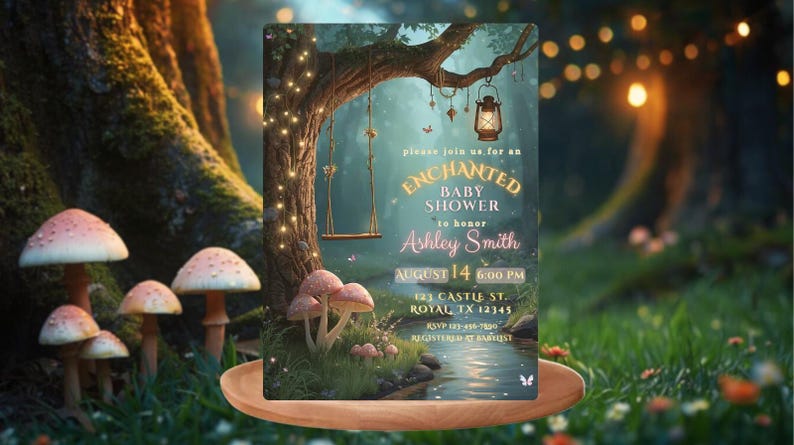 Enchanted Forest Baby Shower Invitation Bundle, Woodland Fairy Shower Invite Diaper Raffle & Books for Baby Cards, Editable Canva Template