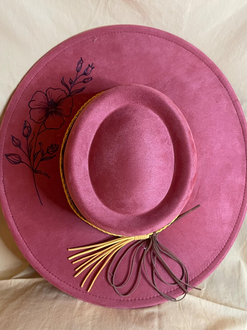 Dusty Orange Hat, Wide Brim, Floral Design - Etsy