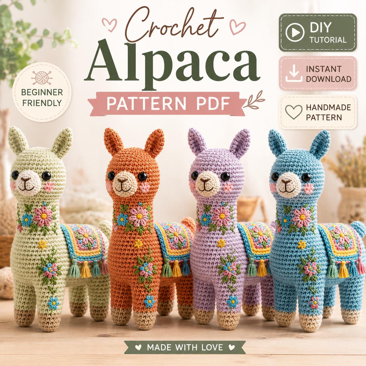 Crochet Alpaca Floral Amigurumi Llama Toy Tutorial