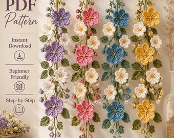 Crochet Floral Wall Hanging Pattern PDF, Flower Garland Crochet Pattern, Boho Wall Decor Pattern, Hanging Flower Vine Tutorial
