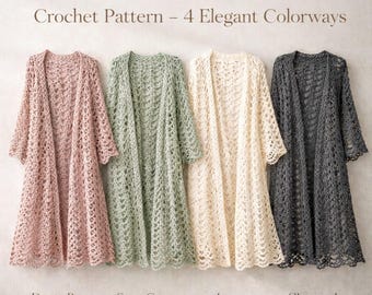 Crochet Cardigan Pattern PDF, Long Crochet Kimono Pattern, Boho Crochet Cover Up, Summer Crochet Cardigan