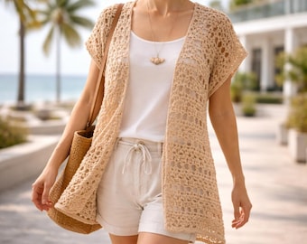Patroon gehaakt vest (pdf), lichtgewicht gehaakt zomervestpatroon, boho-gehaakt kimonopatroon, damestop