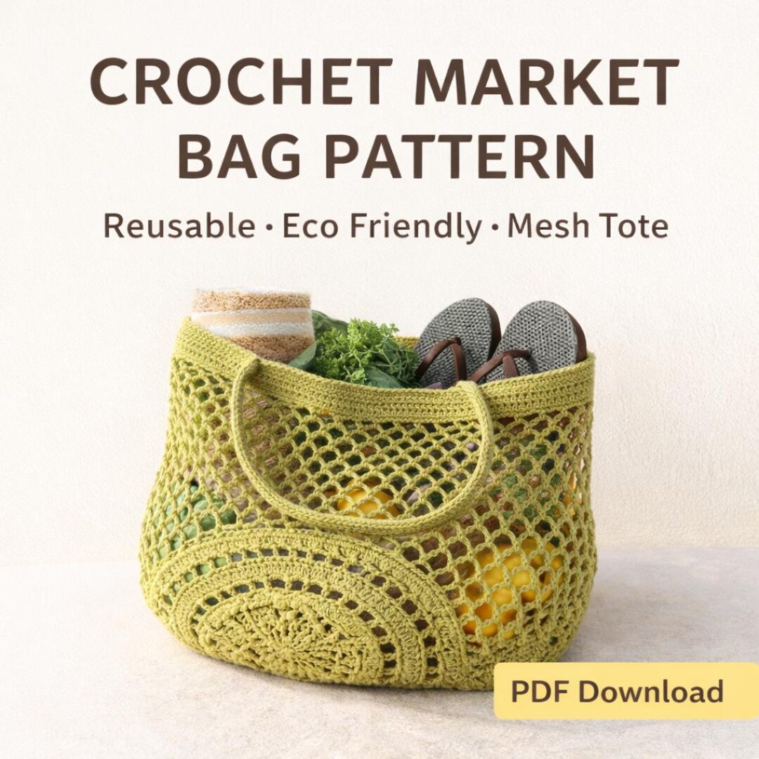 Crochet Mesh Market Bag Pattern PDF, Reusable Grocery Tote, Boho ...