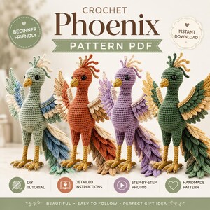 Crochet Phoenix Pattern PDF, Amigurumi Phoenix Bird Pattern, Fantasy Bird Crochet Tutorial, Firebird Plush Pattern, Mythical Bird Crochet