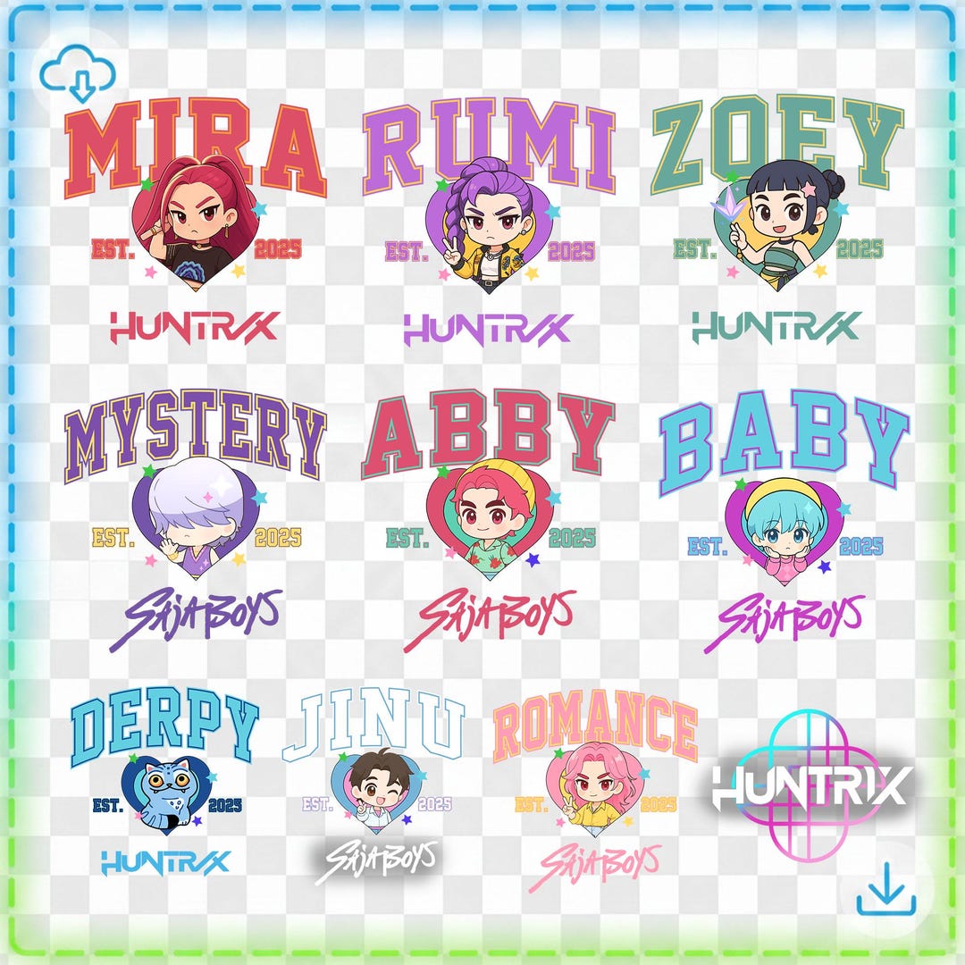 Huntrx Bundle, 10 Kpop Anime Character Designs, Demon Hunters Shirt ...