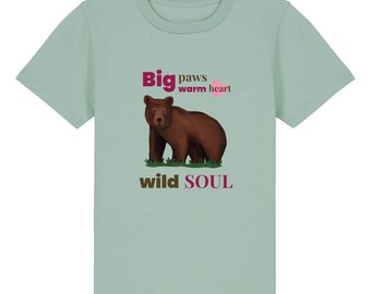 Organic Cotton Kids T-Shirt with Endangered Brown Bear Illustration I Eco-Friendly and Educational Clothing for Children