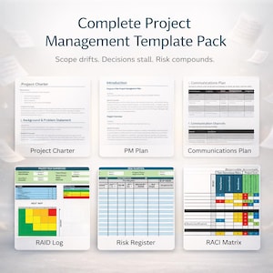 Complete Project Management Template Pack | Executive-Ready Tools | Charter, PMP, RAID, RACI, Risk & Stakeholder Templates