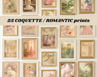 Coquette Gallery Wall Art | 25 Vintage Watercolor Prints (Digital Download)