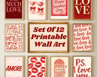 Red Romantic Wall Art Set of 12, Instant Printable Posters, Love Quote Prints, Girly Bedroom Decor, Feminine Wall Art Downloal