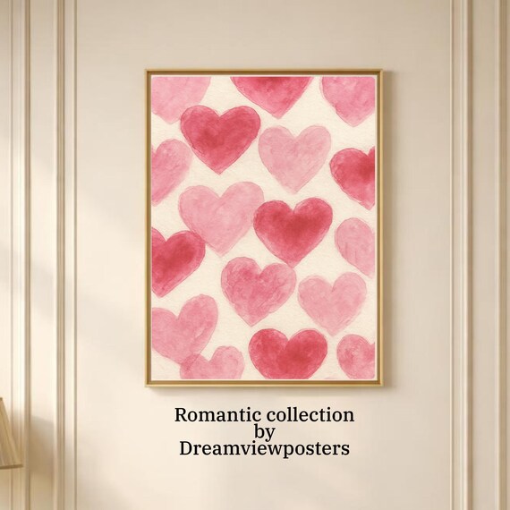 Watercolor Heart Pattern Print | Valentine’s Day Wall Art | Romantic Girly Decor | Pink Love Poster | Soft Aesthetic Art | Digital Download
