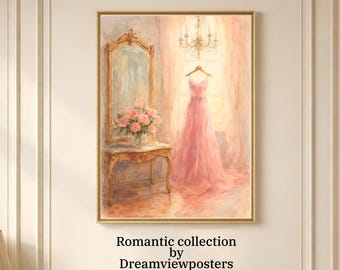 Coquette Pink Gown Watercolor Print | Vintage Parisian Decor (Digital Download)