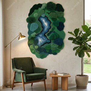 New Zealand Wool Topographic Landscape Wall Rug, Abstract Tufted Textile Art