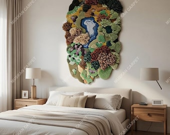 Hand-Tufted Wool Botanical Wall Rug, Sculptural Textile Art