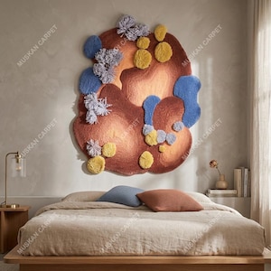 Hand-Tufted New Zealand Wool Abstract Wall Rug, Sculptural Textile Art, Modern Decor