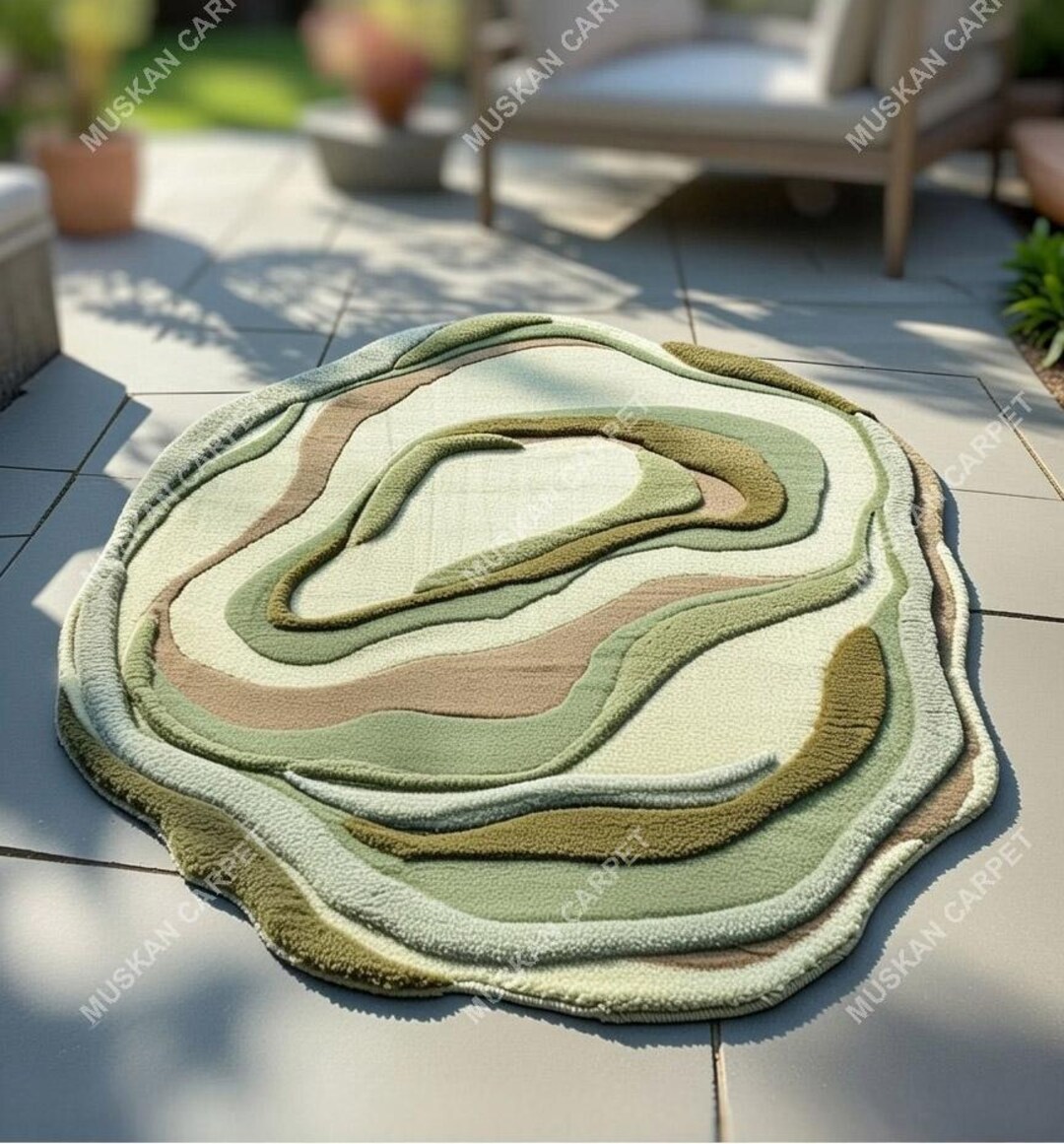 Topiary Design Rug Hand Tufted Wool Topographic Rug, Green Contour Design - Etsy