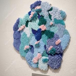 Abstract Tufted Wall Rug, New Zealand Wool Textile Art, Sculptural Decor