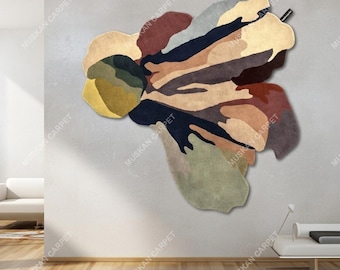 Abstract Wool & Viscose Rug, Hand Tufted Irregular Earth Tone Art Carpet